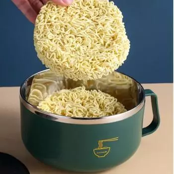 Чаши для лапши быстрого приготовления из нержавеющей стали 304 с крышкой, простая ручка, двухслойная коробка для ланча Bento, креативная кухонная миска для супа Ramen