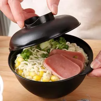 Чаши для лапши быстрого приготовления с крышкой, многоразовые японские миски для супа, горячего риса, полипропиленовые контейнеры для пищевых продуктов, посуда для микроволновой печи чёрный