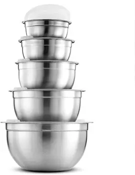 Чаши для смешивания из нержавеющей стали премиум-класса с герметичными крышками (Набор из 5) Чаши для гнездования для компактного хранения, удобного захвата и устойчивости