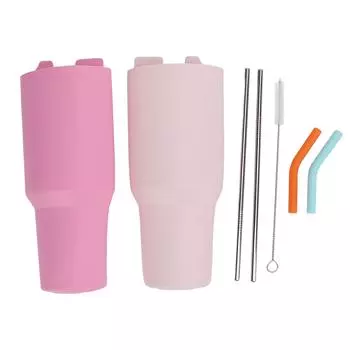 Чашка 2 в 1 с разделителем для напитков, силиконовый внутренний поднос для чашки, многоразовый вкладыш с трубочками из нержавеющей стали для Pinkish and Light Pinkish
