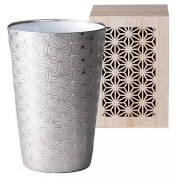 Чашка Асаноха деревянная сделано в Японии J-kitchens (Стакан) Ультратонкий, светопропускающий стакан, Платина, узор, коробка, 370 мл,