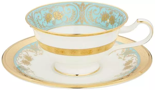 Чашка-блюдце Noritake 220 куб. см, грузинский бирюзовый костяной фарфор и (Кофе чай) Т59587/4857