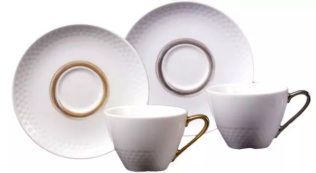 Чашка-блюдце Noritake для кофе 210 мл Ami 2 Gold Silver Fine фарфор & (Парный набор) (Для чая) П5389Л/1605-6