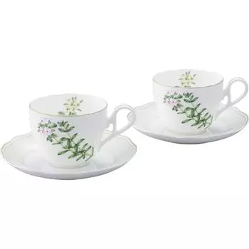 Чашка-блюдце Noritake для кофе 250 куб. см. Английские травы, подходит для микроволновой печи, 2 клиента, время, костяной фарфор и (Парный набор) (Для чая) Р97887/4942