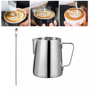 Чашка для эспрессо латте-арта Кувшин для вспенивания молока Кувшин для масла Подогреватель для кастрюли Инструмент для кофе серебряный