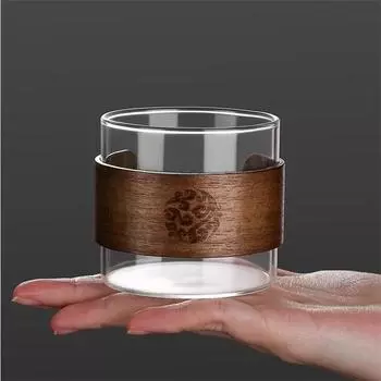 Чашка для чая из термостойкого стекла в японском стиле объемом 150 мл с деревянной подставкой, устойчивой к ожогам, набор для чая Kungfu, домашняя кофейная кружка Master Cup 150ml