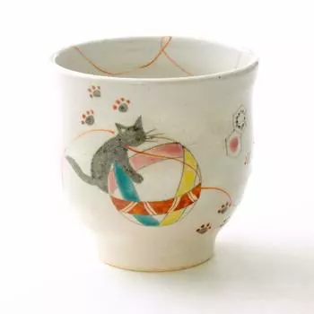 Чашка для чая Kutani, красная, маленькая, размер [Темари-кот] Темари,