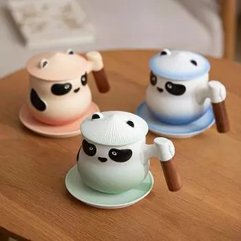 Чашка для чая «Панда» с блюдцем, креативная керамическая кружка с крышкой, офисный портативный фильтр для чая, чашка для воды 360ml