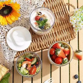 Чашка для фруктов, 650 мл, двухслойный дренаж, герметичная, герметичная, большая емкость с крышкой и вилкой, контейнер для еды, салата, пикника, школьный обед, работа, дорожная чашка фиолетовый