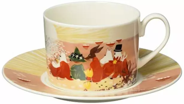 Чашка для кофе и блюдце Yamaka Shoten Moomin MM3202-28 Luonto, Sunset, подходит для использования в микроволновой печи, Товары с муми-троллями, Скандинавский, День матери, Подарок, Посуда, Подарок, Мы