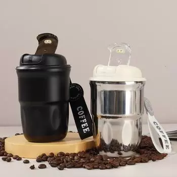 Чашка для кофе из нержавеющей стали, переносная термос-чашка для унисекс-студентов, чашка для капель воды 420ml чёрный