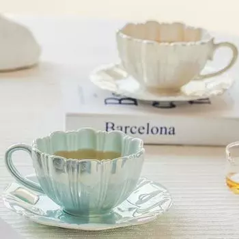 Чашка для кофе Pearl Petal, офисный дневной чай, высококачественная чашка для напитков, креативная минималистская керамическая чашка, набор чашек для сока 300ml белый