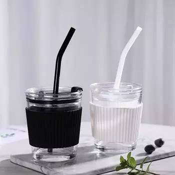 Чашка для кофе, пива, воды, кружка для питья с крышкой и набором чистящих салфеток для соломинок белый