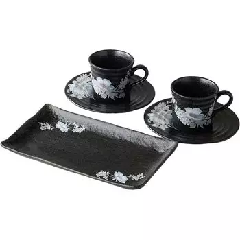 Чашка для кофе xx, цвет черный серебристый, набор для кофе, фарфоровая посуда Mino, сделано в Японии, сетка для эля, Ш7,8 Д7,8 В6,8 см