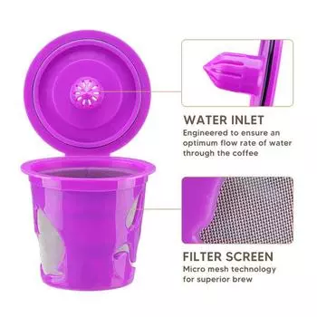 Чашка для кофе Yousheng Coffee Capsule Cup без BPA, пищевая, нержавеющая, с крышкой, экологически чистая, многоразовая, пластиковая, микросетчатая, фильтр для кофейных капсул для кафе фиолетовый