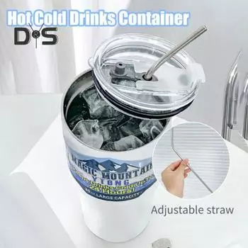 Чашка для льда из нержавеющей стали, 900 мл, изоляционный стакан большой емкости с соломой, автомобильная кофейная чашка для горячих холодных напитков, воды, чая, молока, офиса, изолированная на открытом воздухе 900ML