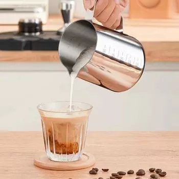 Чашка для латте-арта из нержавеющей стали с наконечником для отклонения, вспениватель, кувшин, мерные стаканы, магазин чая с молоком 350ml