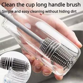Чашка для мытья, вращающаяся щетка для чашек, щетка для молочных бутылок, специальная длинная ручка для очистки пятен от чая, силиконовая щетка для жестких волос one