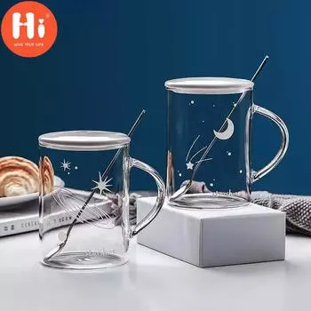 Чашка для пар, креативная светящаяся чашка со звездным небом и вселенной, офисная стеклянная чашка для питья с крышкой, чашка-ложка, индивидуальный тренд