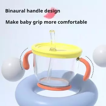 Чашка для питья на 150 мл с ручками. Емкость чашки-непроливайки для детей и малышей. Силиконовая соломинка. Удобная ручка. Мини-чашка. Многоразовый детский стакан. розовый