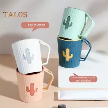 Чашка для полоскания рта. Легко чистится. Мультяшный кактус. Чашки для мытья ванной комнаты с отделением для зубной щетки и ручкой. Органайзер для щеток в скандинавском стиле для домашнего путешествия, отеля. синий