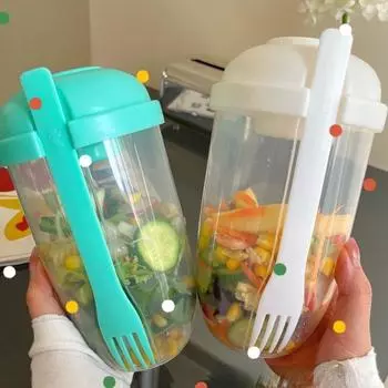 Чашка для салата 1000 мл с вилкой, портативная портативная чашка с низким содержанием жира для диетических блюд, фруктов и овощей, закуска для улицы зелёный