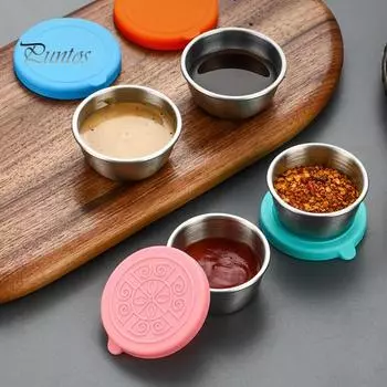 Чашка для соуса из нержавеющей стали 304 с силиконовой крышкой, герметичная, легко чистящаяся, экологичный шейкер для коктейлей, 40 мл розовый