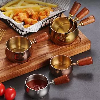 Чашка для соуса из нержавеющей стали 304, западные чашки для стейков, деревянная ручка, блюдце для макания томатного салата, тарелка для приправ, контейнер