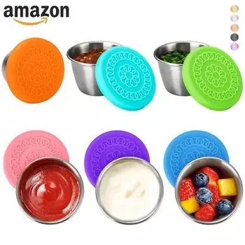 Чашка для соуса из нержавеющей стали 304 с силиконовой крышкой - 70 мл, форма для макания set A (6 patterned lids + 6 natural color cups)