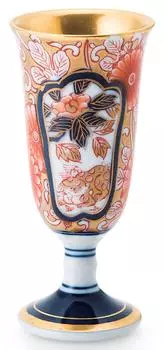Чашка для вина Arita Ware Shobido Main Store с рисунком пиона Тан в виде льва и окрашенная в цвет Nishiki (Маленький) С-3383