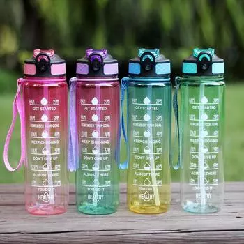 Чашка для воды большой емкости 1000 мл с ручкой, прямая пружинная крышка, космическая чашка, пластиковая чашка для воды, спортивная чашка для воды на открытом воздухе 1000ml зелёный