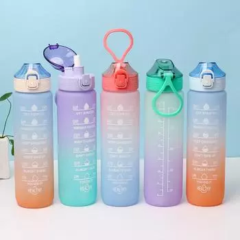 Чашка для воды большой емкости 1000 мл с ручкой, прямая пружинная крышка, космическая чашка, пластиковая чашка для воды, спортивная чашка для воды на открытом воздухе 1000ml розовый