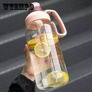 Чашка для воды большой емкости для мужчин и женщин. Портативная спортивная бутылка для воды на открытом воздухе. Устойчивая к падению соломенная чашка большого размера 2 л со шкалой. 2000ml