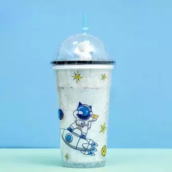 Чашка для воды, двойной пластиковый стакан с изображением астронавта, студенческий летний дорогой подарок, соломенная чашка 450ML