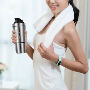 Чашка для воды из нержавеющей стали, 791 мл, чайник для спортивных напитков на открытом воздухе с крышкой, пищевая двухслойная бутылка с большим отверстием для смешивания порошка сывороточного протеина для серебряный