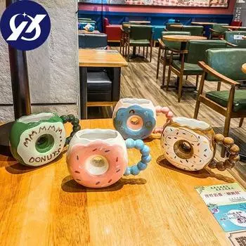 Чашка для воды, кружка, пончик, керамическая чашка, творческая личность, мультяшная чашка для молока коричневый