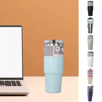 Чашка для воды на 30 унций, герметичный стакан из нержавеющей стали с вакуумной изоляцией, крышкой и соломинкой для горячих и холодных напитков 30oz зелёный