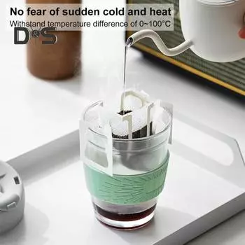 Чашка для воды на 350 мл, утолщенная стеклянная кофейная чашка для прямого питья с держателем для защиты от ожогов зелёный