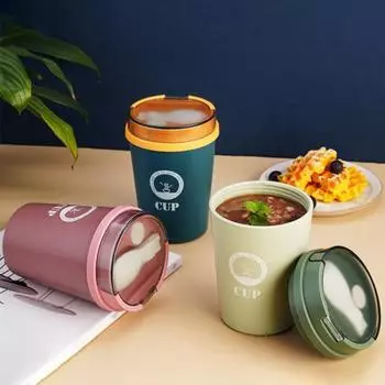 Чашка для воды на 500 мл, антипригарная, герметичная, полипропиленовая, универсальная чашка для каши, супа зелёный