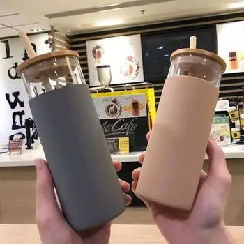 Чашка для воды на 500 мл с крышкой, небьющееся стекло, стакан для холодного кофе, соломенная бутылка для дома светло-зеленый