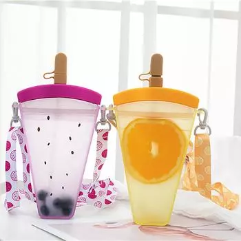 Чашка для воды с гладкой поверхностью, удобная для переноски, гладкая поверхность, для холодных напитков, арбуз, оранжевый ремешок, соломенная дорожная чашка для школы Watermelon