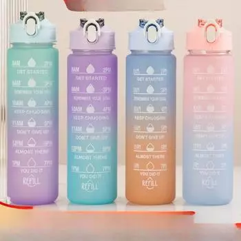 Чашка для воды с постепенным матовым покрытием, летняя космическая чашка, большая емкость, спортивный портативный чайник для фитнеса, пластиковая чашка для воды высокого уровня внешнего вида 900ml розовый