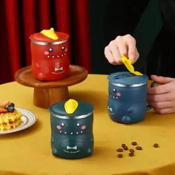 Чашка для воды с ручкой, мультяшный дизайн, детская соломенная кружка из нержавеющей стали для питья для дома синий