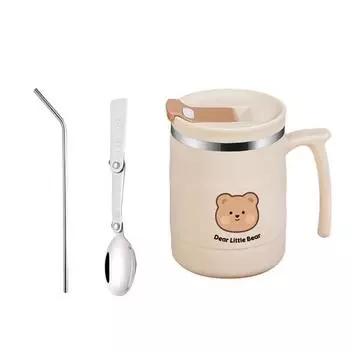 Чашка для воды Yousheng, 500 мл, большая емкость, хорошая герметичность, теплоизоляция, нержавеющая сталь, высокопигментированная изоляционная кофейная кружка, ежедневное использование 500ML A бежевый