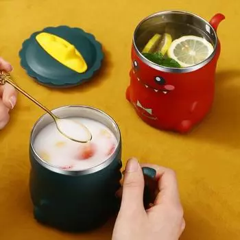 Чашка для воды Yousheng с ручкой, мультяшный дизайн, детская соломенная кружка из нержавеющей стали для питья для дома синий