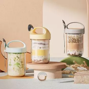 Чашка для завтрака, фруктов, овсянки, йогурта, салата с крышкой и ложкой, коробка для хранения еды, коробка для бенто, коническая чаша для фитнеса с пониженным содержанием жира, чашка для десерта серый