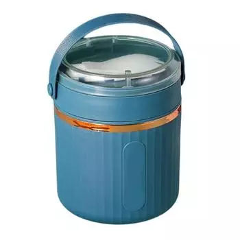 Чашка для завтрака, герметичная нескользящая ручка из нержавеющей стали, офисная портативная изолированная кружка для завтрака, с синий