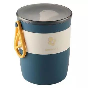 Чашка для завтрака на 450 мл, большая емкость, хорошая герметичность, можно использовать в микроволновой печи, с ручкой, чашка для хлопьев для завтрака, офисный работник темно-синий