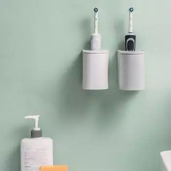 Чашка для зубной щетки, настенный держатель для зубной щетки, самоклеящийся водонепроницаемый органайзер для хранения в ванной комнате для дома белый