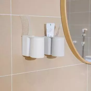 Чашка для зубных щеток Yousheng, настенный держатель для зубных щеток, самоклеящийся водонепроницаемый органайзер для хранения в ванной комнате для дома белый